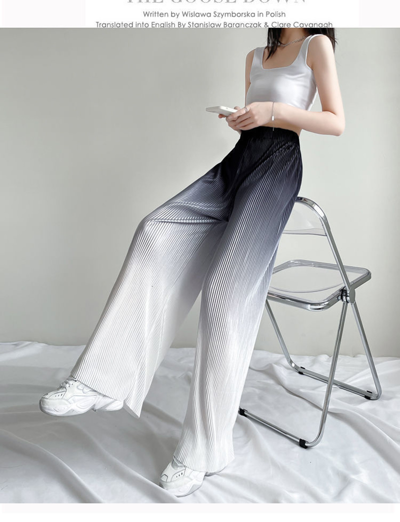 Women's Pants s Female Summer Ice Silk Gradient Color Wide Leg Pleated Large Size High Waist Drape Skirt Straight Beach 230329