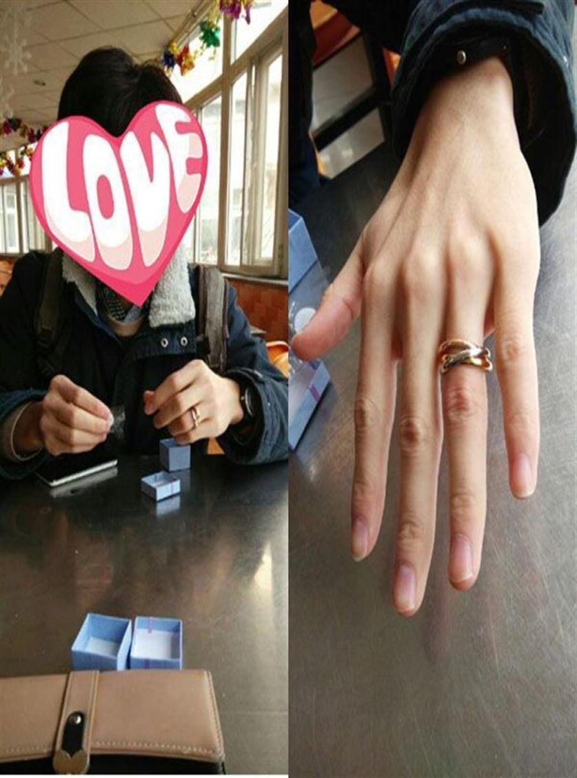 Luxury Titanium Steel Ring Gold Silver Rose Three Layers Trinity Rings for Women Girls Anillos Wedding Bands with bag188h