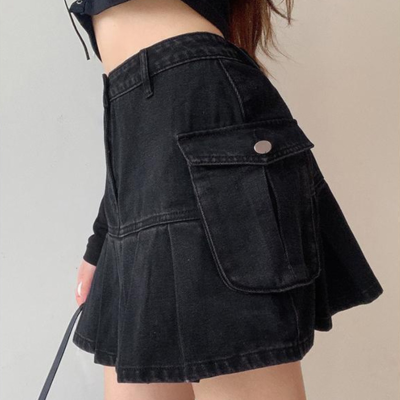 Skirts Women Folds Denim Mini Sexy Kawaii Streetwear Korean Style Chic Casual ALine Vintage Fashionable Harajuku Sweet Girls 230329