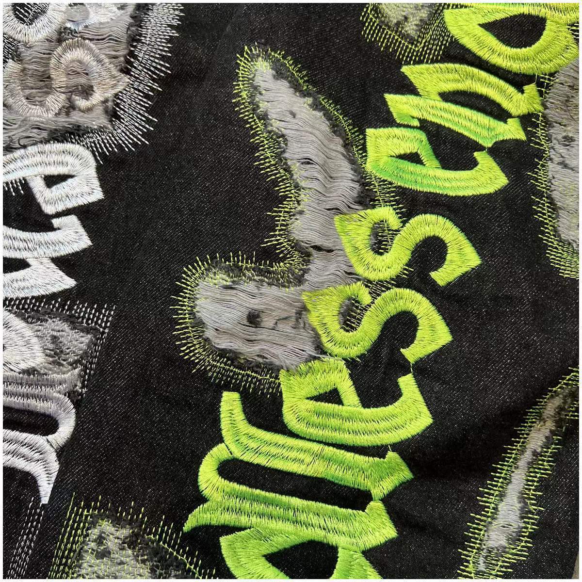 Mens Jeans Heavy Craft Washed Broken Embroidered Alphabet High Street Black Men Women Unisex 230329