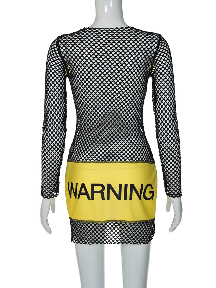 Casual Dresses Hugcitar Mesh ONeck Long Sleeve Letter Print See Through Sexy Bodycon Mini Dress Autumn Women's Evening Party Club Y2K Set 230329