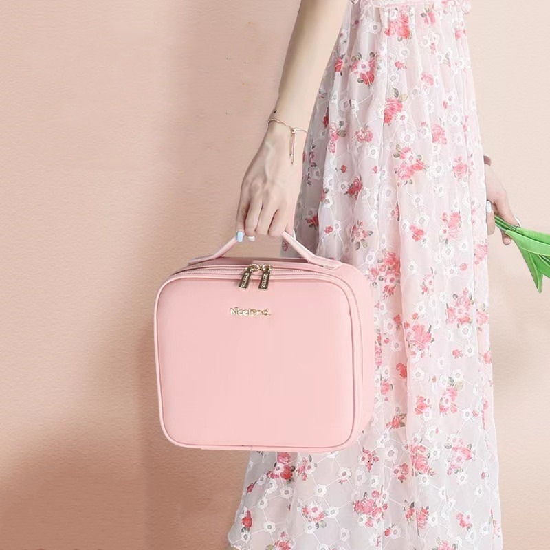Cosmetic Bags Cases Smart LED Makeup bag With Mirror Large Capacity Professional Waterproof PU Leather Travel Case For Women 230329