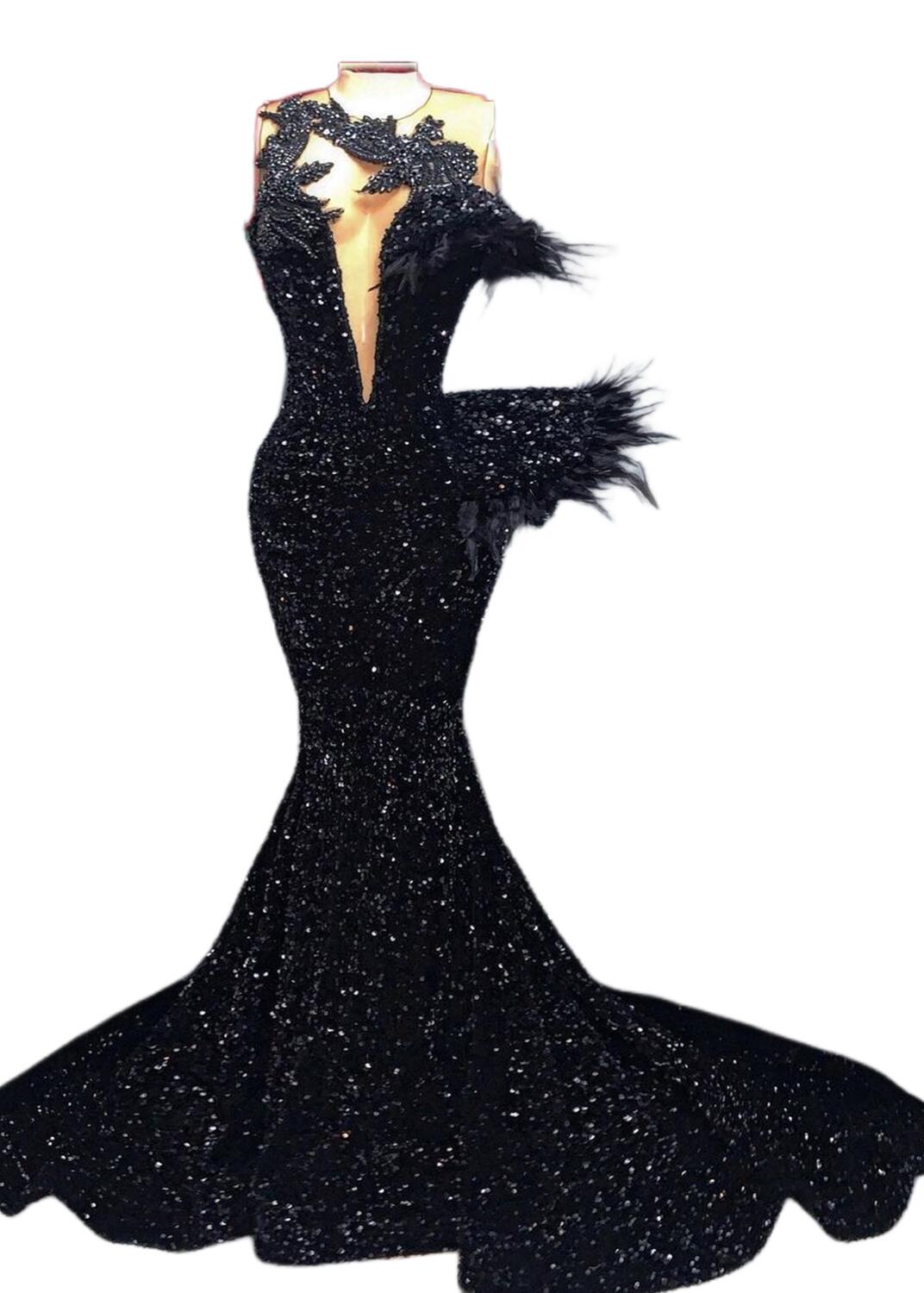 Black Aso Ebi Arabic Mermaid Prom Dress Beaded Crystals Sexy Evening Formal Party Second Reception Birthday Engagement Gowns Dresses Robe De Soiree ZJ