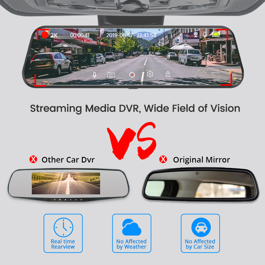 1080p Car Dvr Mirror Camera for Car Touch Screen Video Recorder Rearview Mirror Dash Cam Front and Rear Camera Mirror DVR Black Box