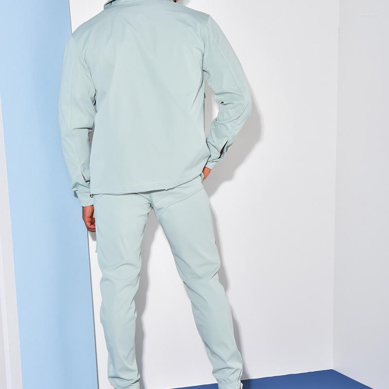 Men's Casual Tracksuit 2 Piece Set Polyester Long Sleeve Lapel Coat Work Pants Black, Blue, Green, Brown - Spring & Autumn B3