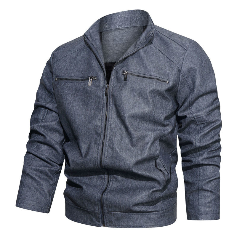 Men's Jackets Autumn Winter Casual Solid Fashion Slim Bomber Jackets High Quality Men's Zip Collar Outdoor Windbreaker Fleece Jacket Warm Co