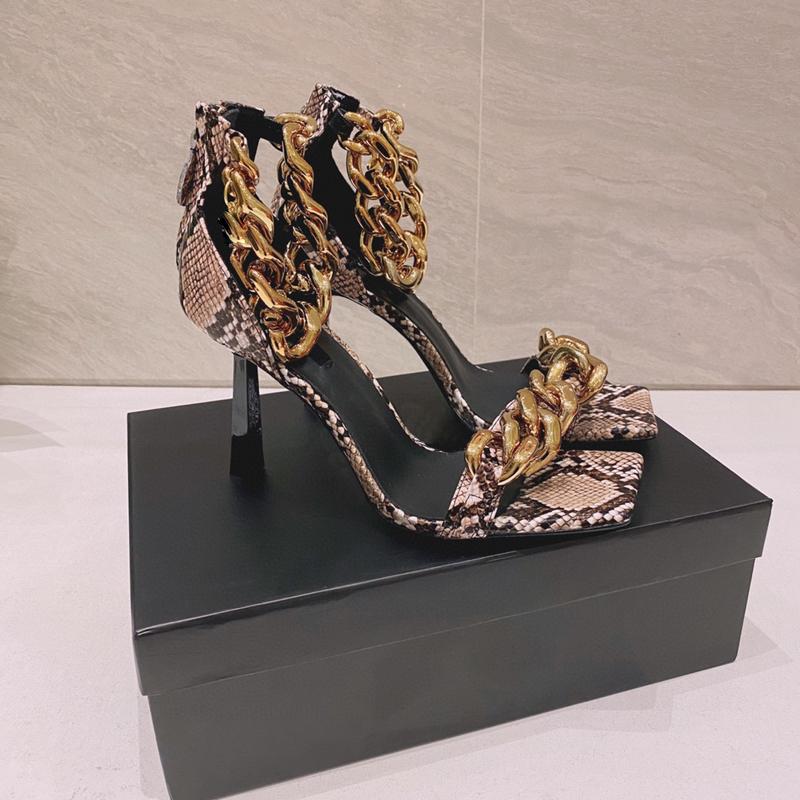 21ss Newest Luxury Genuine Leather Chain 8.5CM High heeled sandals Gladiator Women Fine heel Top quality Fashion sexy party woman shoes Slippers big size 35-41 shoes, White
21ss Newest Luxury Genuine Leather Chain 8.5CM High heeled sandals Gladiator Women Fine heel Top quality Fashion sexy party woman shoes Slippers big size 35-41 shoes, White