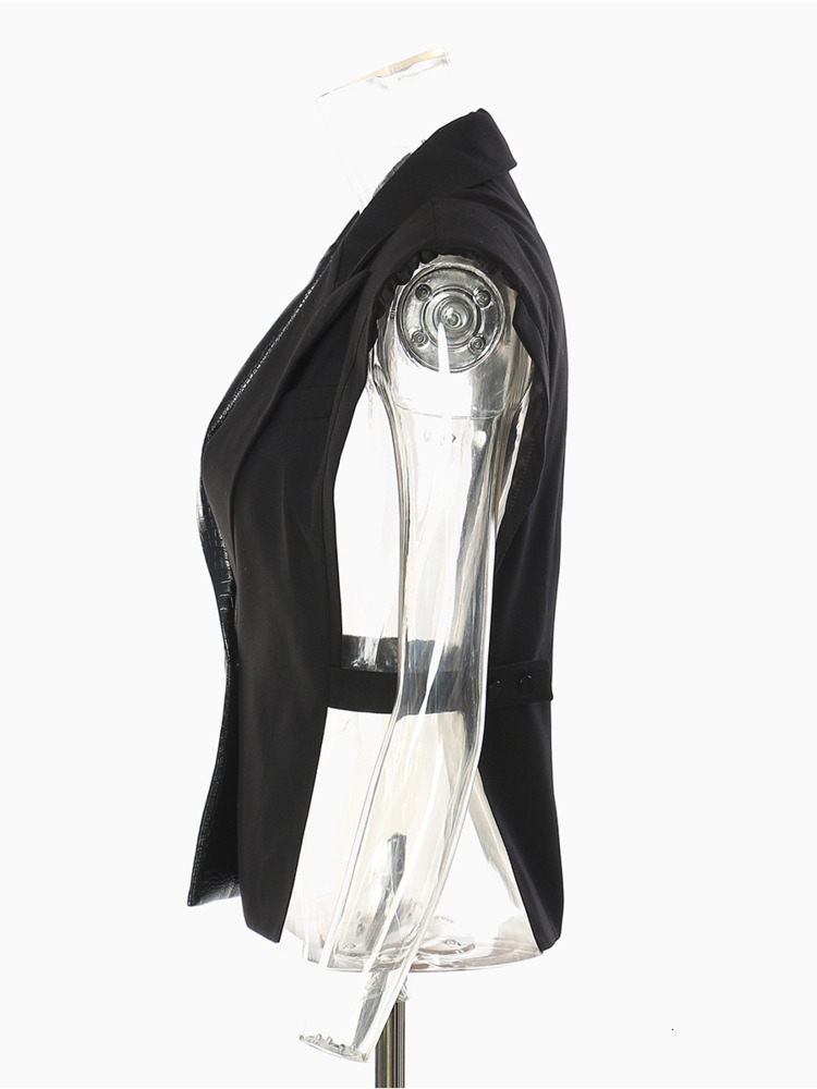 Women's Vests DEAT Fashion Women's Tank Top Notched Neckline Metal Single Button Sleeveless PU Leather Patch Work Waist Coat Autumn 17A4152 