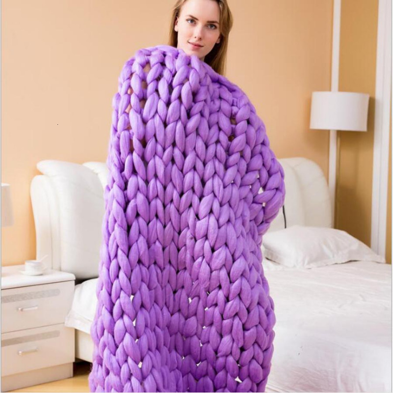 Blankets Fashion Chunky Merino Wool Blanket Thick Big Yarn Roving Knitted Blanket Winter warm Throw Blankets sofa bed blanket 230329