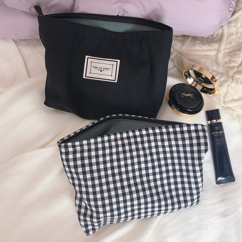 Cosmetic Bags Cases Cotton Makeup For Plaid Large Cosmetics Pouch Necesserie Make Up Organizer Beauty Storage Woman Men Travel Toiletry 230329