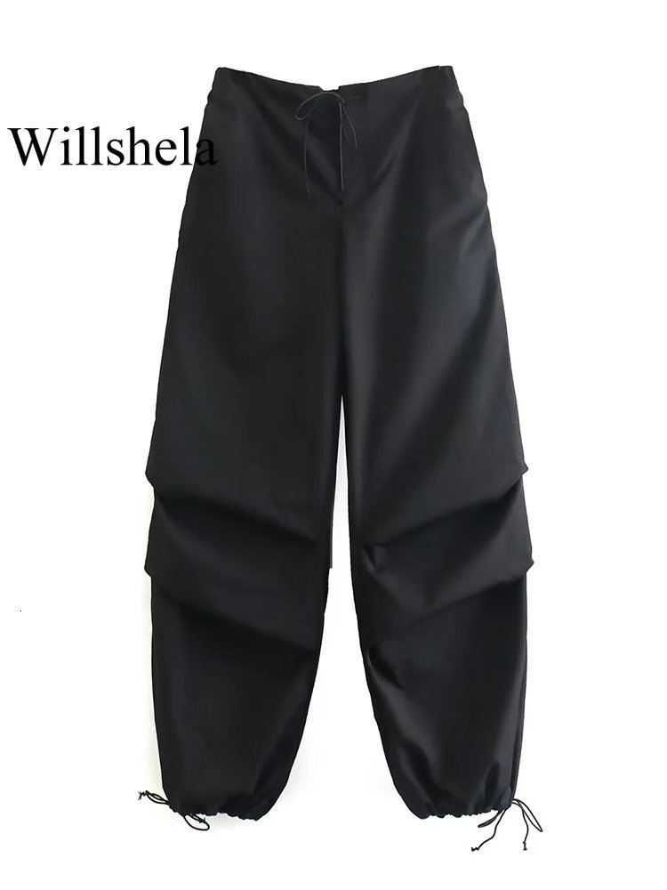 Women's Pants Capris Willshela Women's Fashion Parachute Cargo Pants Vintage Jogging Trousers High Elastic Waist Women's Fashion Women&
