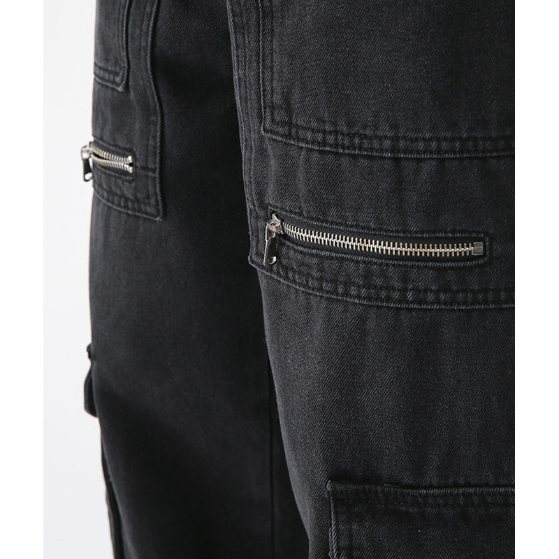 Men's Jeans Men Casual Denim Trousers Big Pockets Zipper Cargo Jeans Pants Male Streetwear Fashion Hip Hop Black Jeans Pants 230329