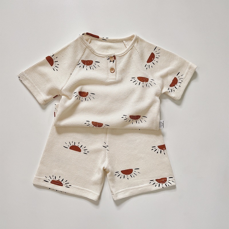 Clothing Sets Pakaian Bayi Baru Lahir Anak Laki laki Kasual Gaya Barat Bergaris Lengan Pendek T shirt Setelan Perempuan Musim Panas Katun Segitiga Cel