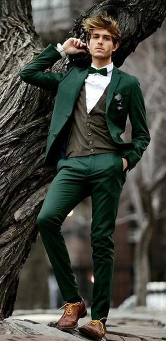 Dark Green Men Suits Country Wedding Tuxedos Groomsmen Groom Wear Slim Fit 2 Pieces Dinner Prom Party Blazer Suit Jacket And Pants