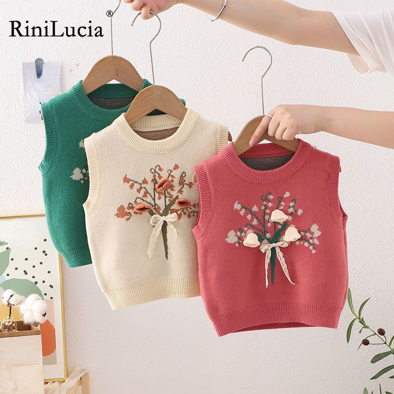 Waistcoat RiniLucia Kids Vest Girl Winter Warm Knited Vests Baby Flower Lace Bowknot Waistcoat Casual Jackets for Girls Children Coats 230329