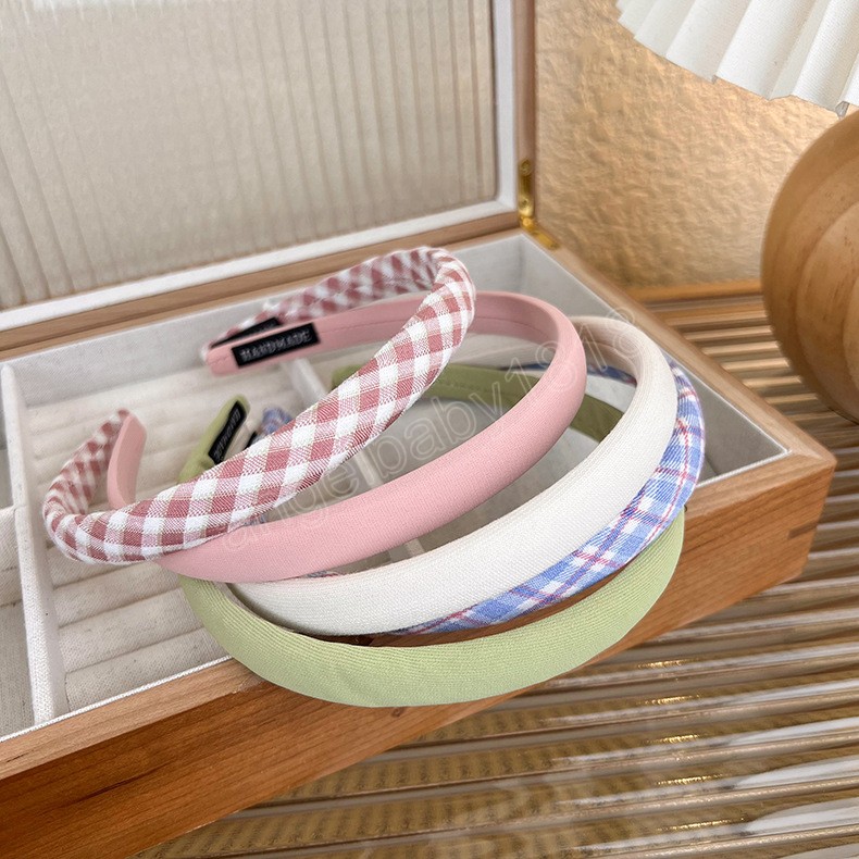 Korean Sweet Plaid Headbands Thin Hairbands Elegant Solid Color Head Hoop Women Tiara Head Band Headwrap Hair Accessories