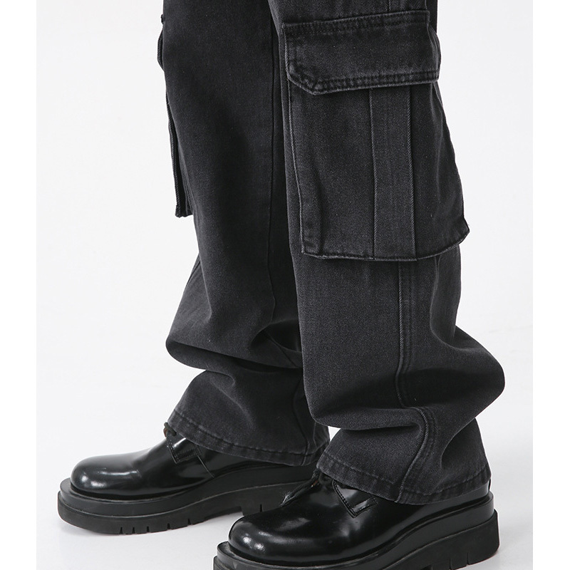 Men's Jeans Men Casual Denim Trousers Big Pockets Zipper Cargo Jeans Pants Male Streetwear Fashion Hip Hop Black Jeans Pants 230329