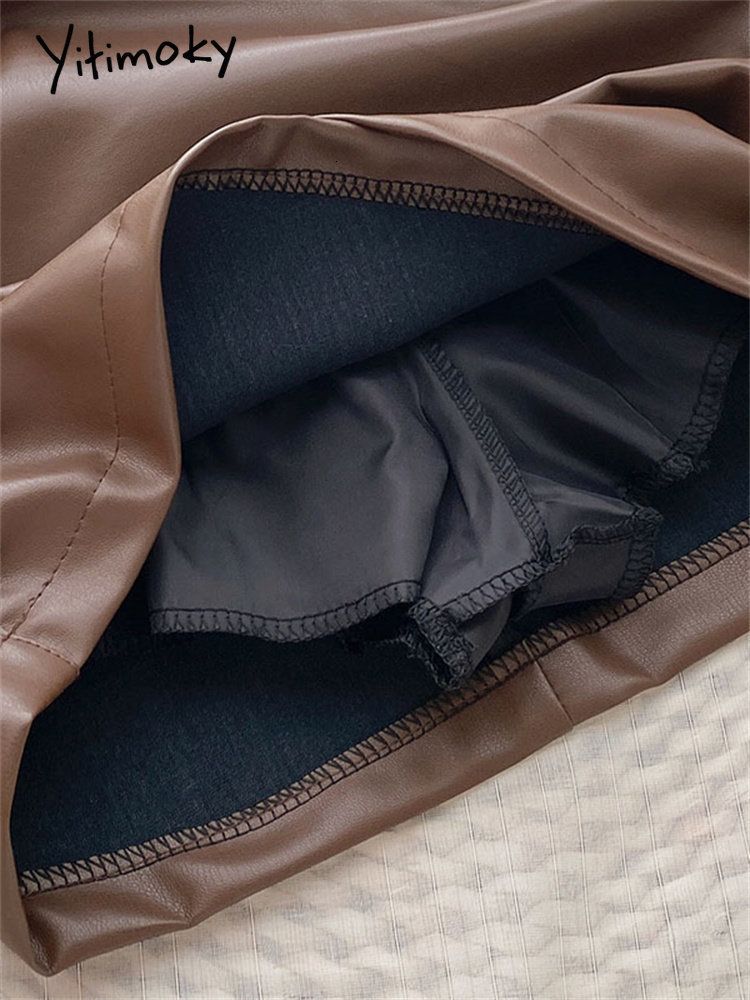 Skirts Yitimoky Leather Skiing Women's Cross Fold Pu Mini Black Skiing Fall Korea Fashion Casual Coffee Gothic Ski Belt Lining 230329