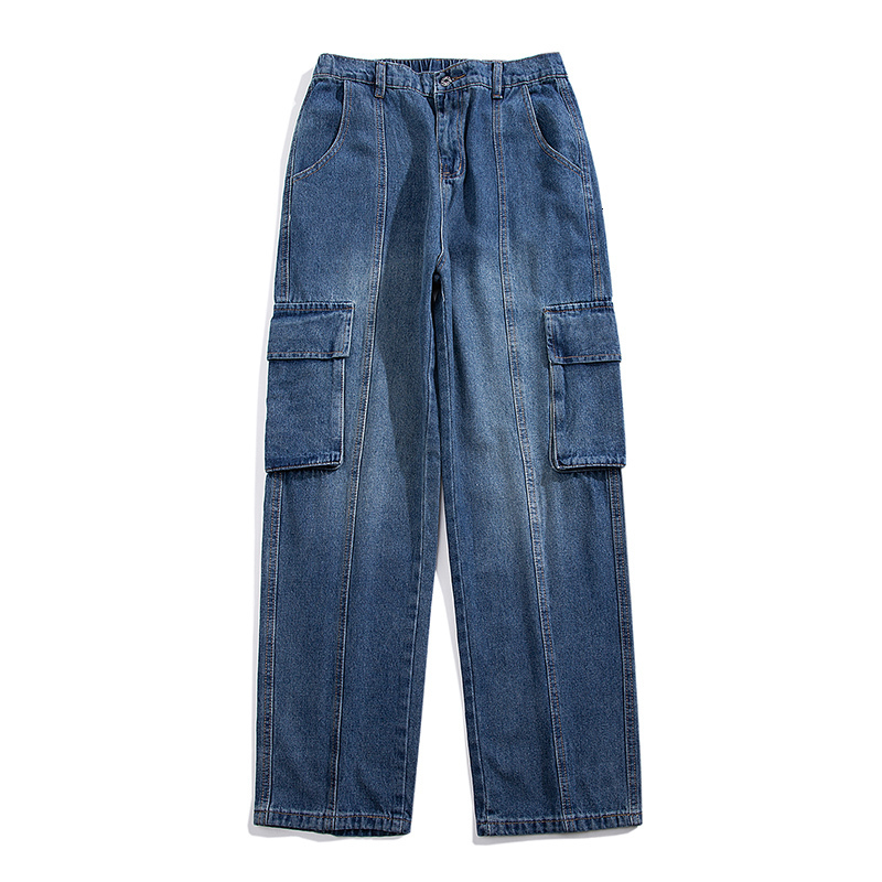 Men's Jeans Spring Cargo Jeans Men's Baggy Big Pocket Denim Pants Street Fashion Casual Korean Wide Leg Trousers Streetwear 230329