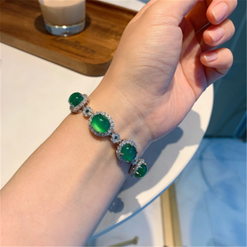 Vintage Jade Diamond Bangle Bracelet White Gold Filled Engagement Wedding Bracelets For Women Bridal Trendy Party Jewelry Gift