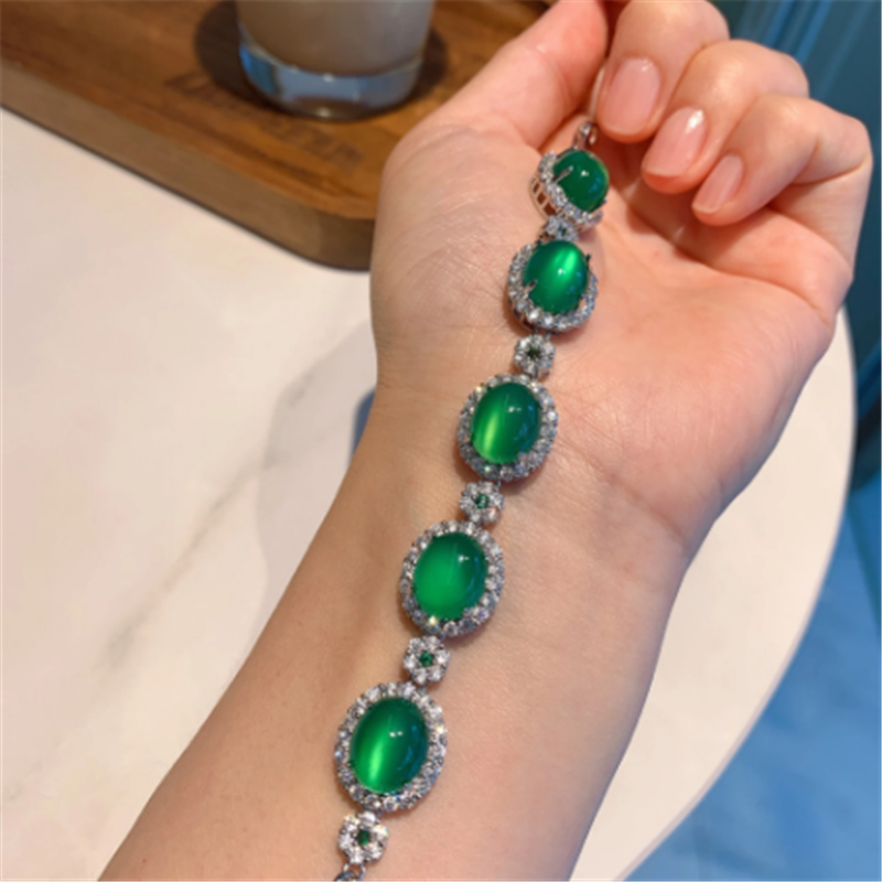 Vintage Jade Diamond Bangle Bracelet White Gold Filled Engagement Wedding Bracelets For Women Bridal Trendy Party Jewelry Gift