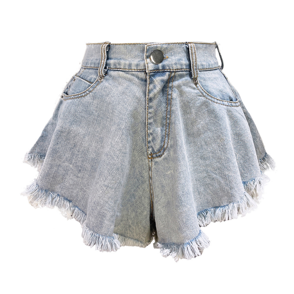 Women's Shorts Women's Denim Shorts with Holes and High Waist Loose Tassel Jeans S-XXL 230329