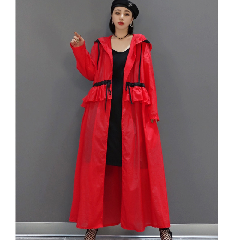 Women's Trench Coats Vefadisa 2023 Spring Summer Hooded Cardigan Loose Midlength Ruffle Splicing Solid Color Sunscreen Coat Women LHX3974 230329
