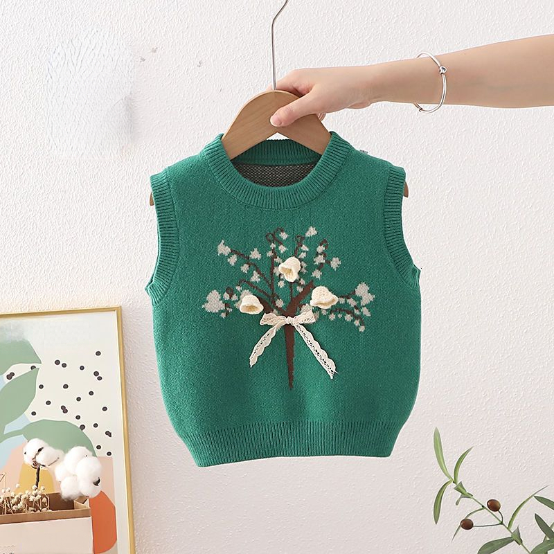 Waistcoat RiniLucia Kids Vest Girl Winter Warm Knited Vests Baby Flower Lace Bowknot Waistcoat Casual Jackets for Girls Children Coats 230329