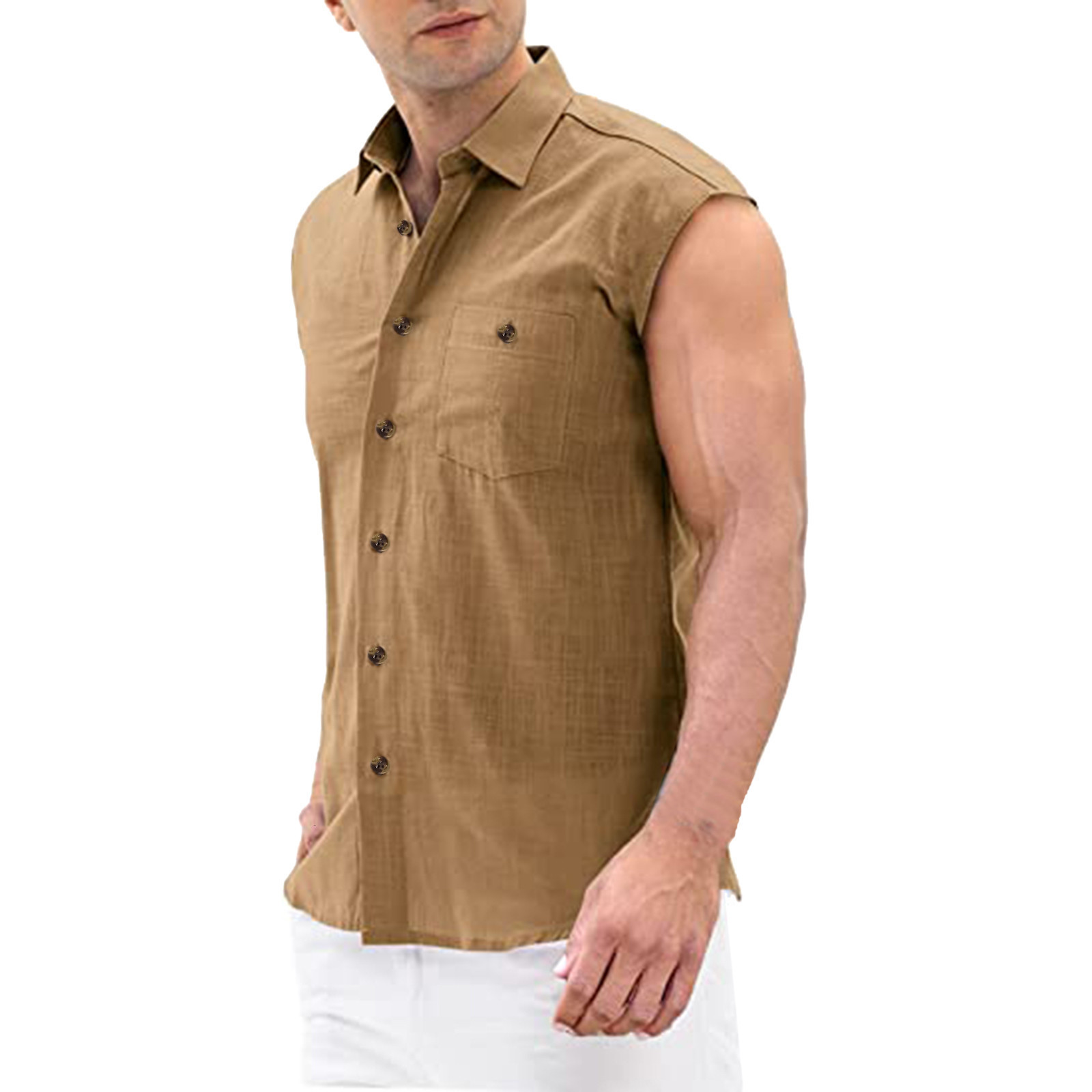 Men's Casual Shirts Cotton linen men's shirt Sleeveless fashion men's shirt linen shirt men's shirt 230412
