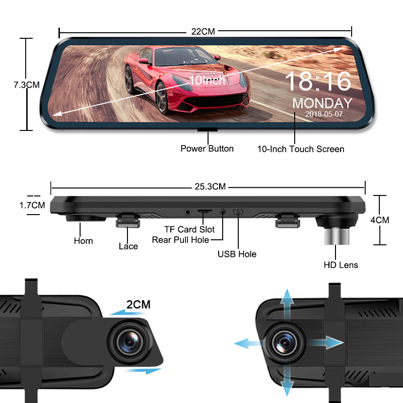 1080p Car Dvr Mirror Camera for Car Touch Screen Video Recorder Rearview Mirror Dash Cam Front and Rear Camera Mirror DVR Black Box
