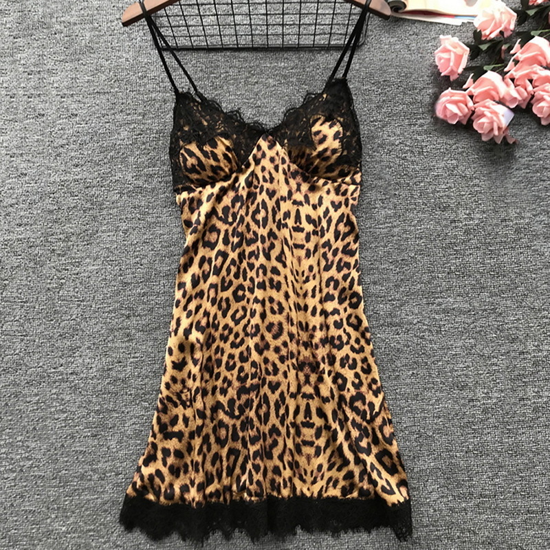 Women's Sleepwear Leopard Print Sexy Women's Pajamas Set Satin Pajamas Silk Home Dressing Embroidery Sleep Lounge Pajamas Underwear 230329