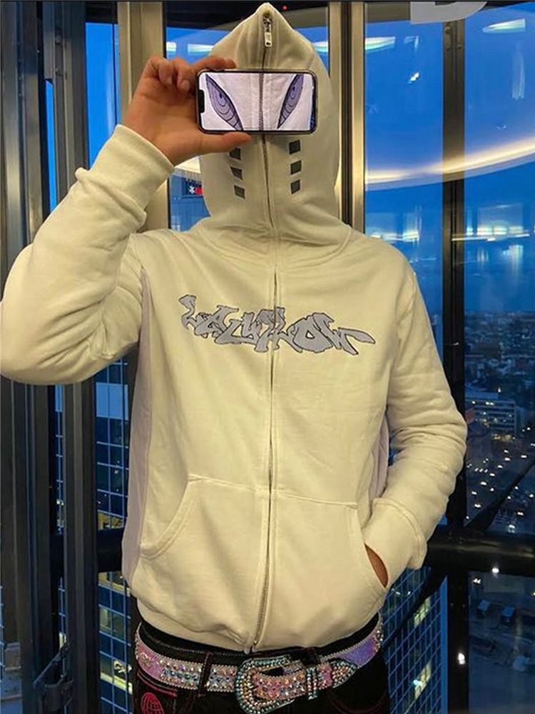 Men's Pants Y2K Full Zip Hoodies Hip Hop Graphic Print Hooded Sweatshirts Streetwear Harajuku Goth Oversized Winter Men Jackets Coat Clothes 2303