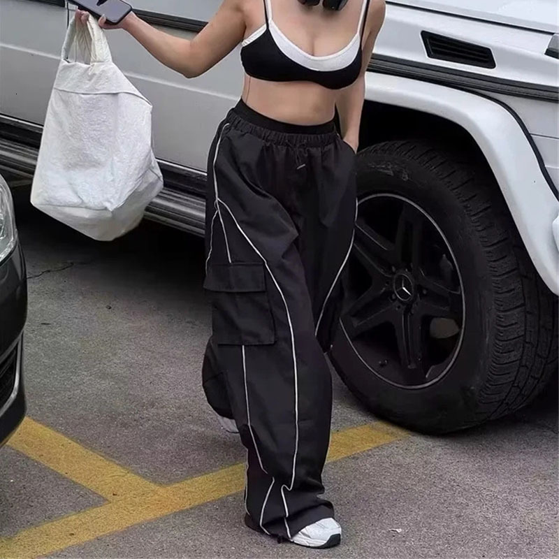 Womens Pants Capris YOZOU Black Baggy Cargo Parachute Casual Trousers Bottoms Women High Waist Wide Leg Long Pant Oversized Streetwear 230329