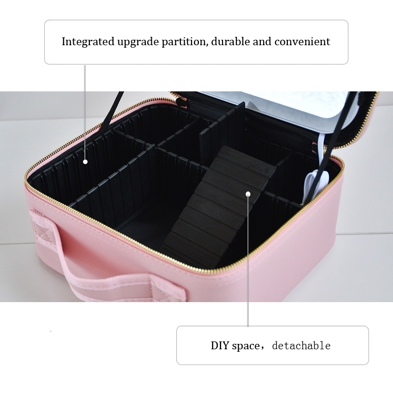 Cosmetic Bags Cases Smart LED Makeup bag With Mirror Large Capacity Professional Waterproof PU Leather Travel Case For Women 230329