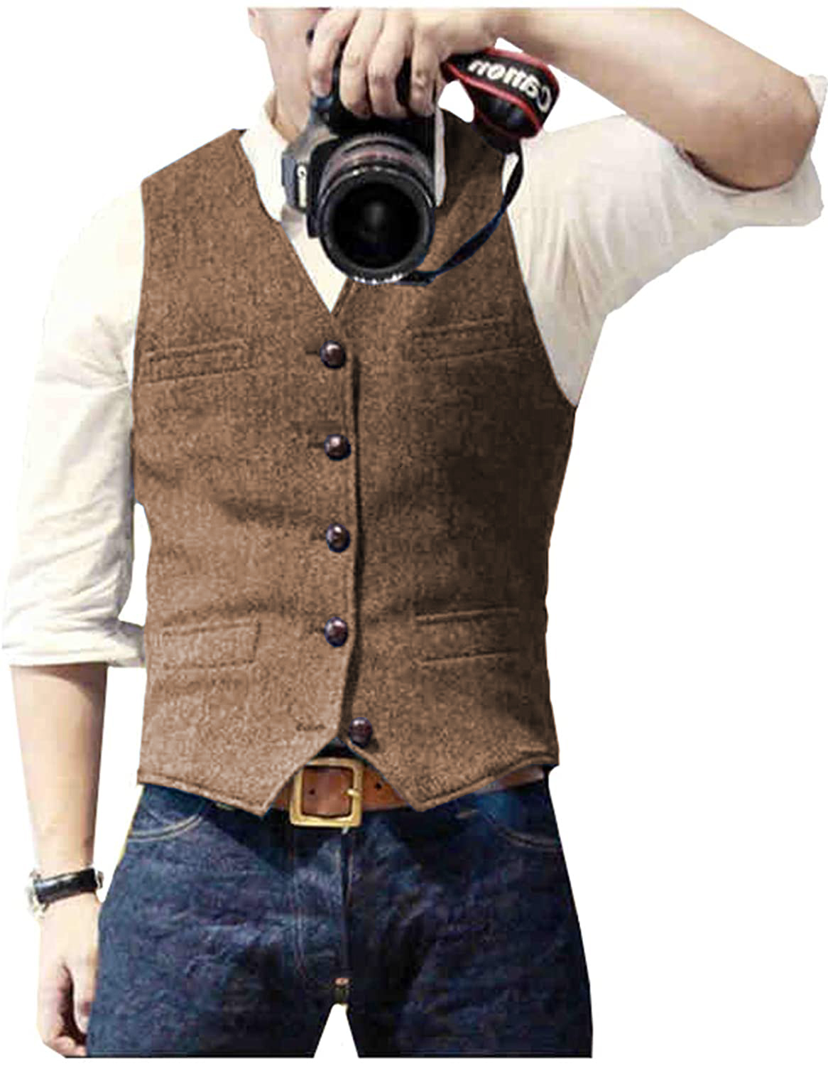Mens Vests Casual Classic Suit Vest V Neck Herringbone Tweed Slim Fit Business Waistcoat For Wedding 230329