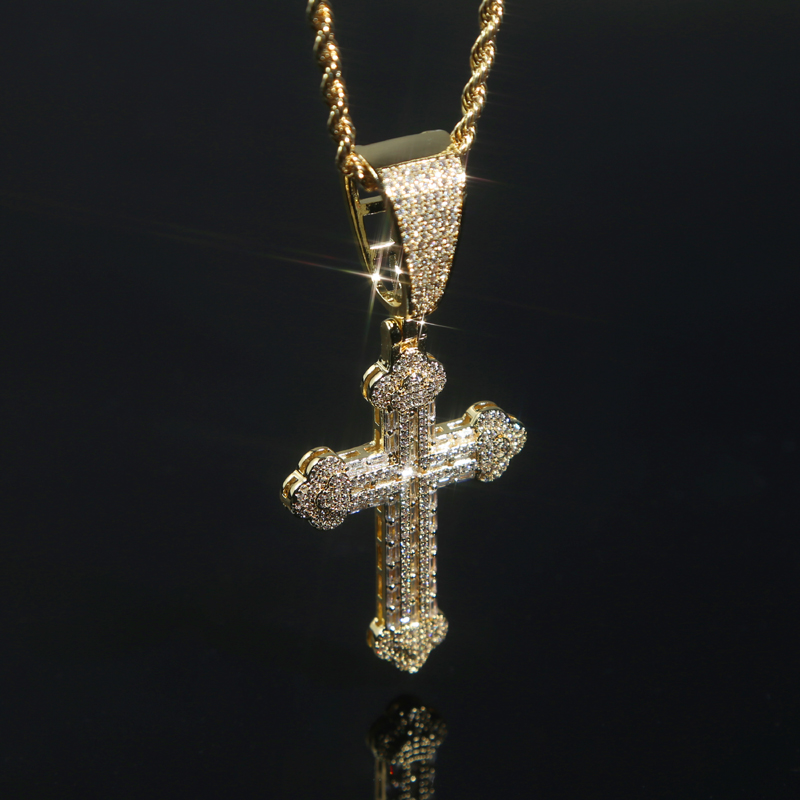 Hip Hop Iced Out Bling Sparking 5A Cubic Zirconia CZ Cross Pendant Tennis Chain Necklace fashion Jewelry Gifts for Men boy