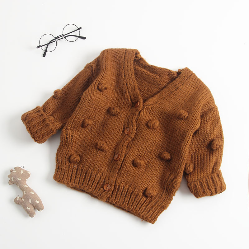 Jackets Pudcoco US Stock Fashion Autumn Winter 1 3 Years Toddler Baby Girl Sweater Warm Knitting Solid 3D Ball V Neck 230329