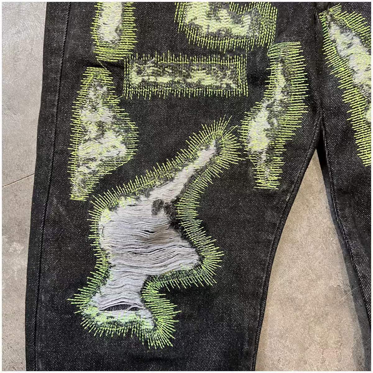 Mens Jeans Heavy Craft Washed Broken Embroidered Alphabet High Street Black Men Women Unisex 230329