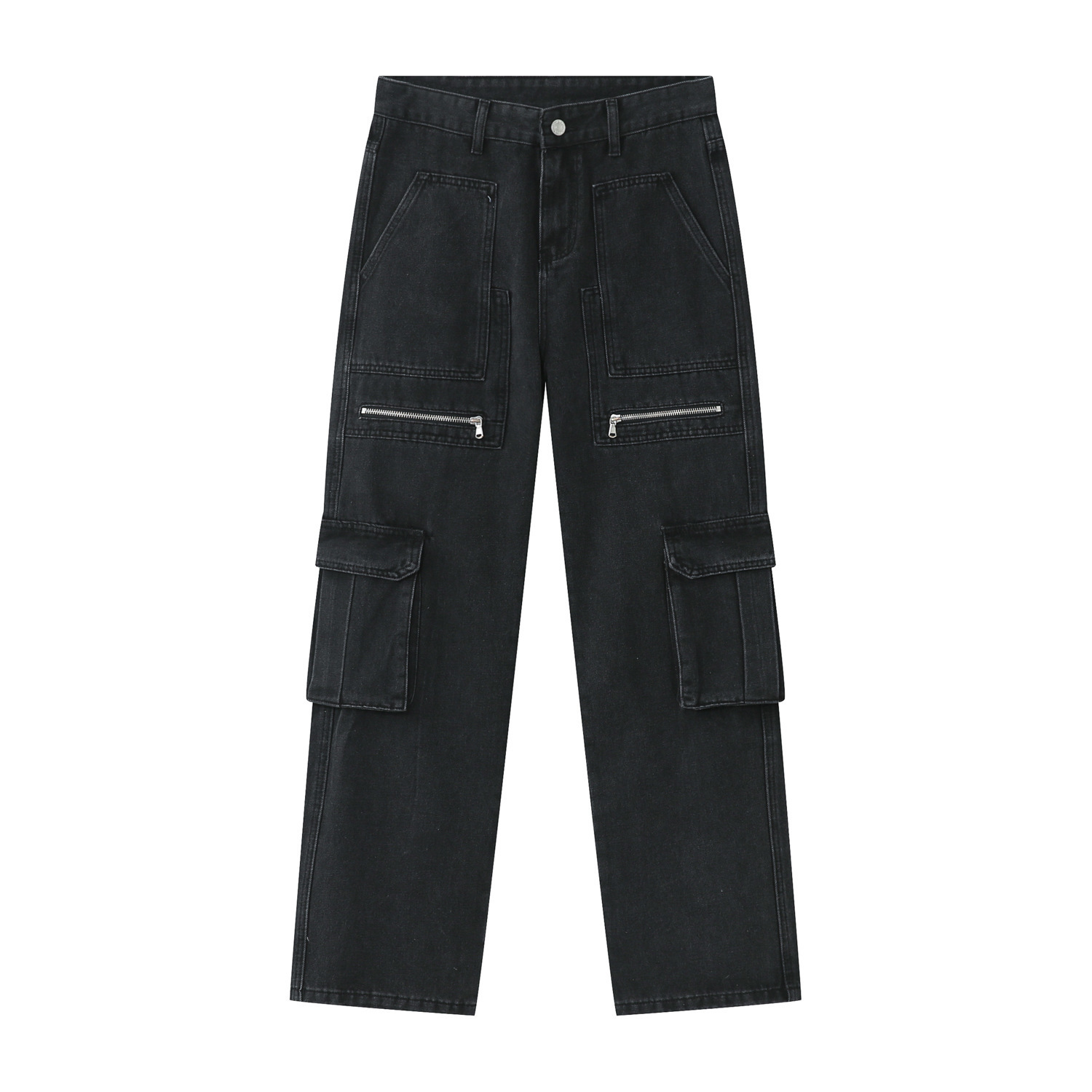 Men's Jeans Men Casual Denim Trousers Big Pockets Zipper Cargo Jeans Pants Male Streetwear Fashion Hip Hop Black Jeans Pants 230329