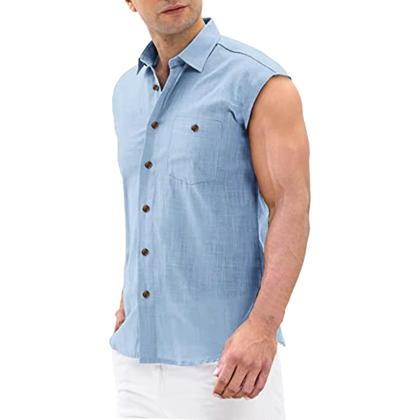 Men's Casual Shirts Cotton linen men's shirt Sleeveless fashion men's shirt linen shirt men's shirt 230412