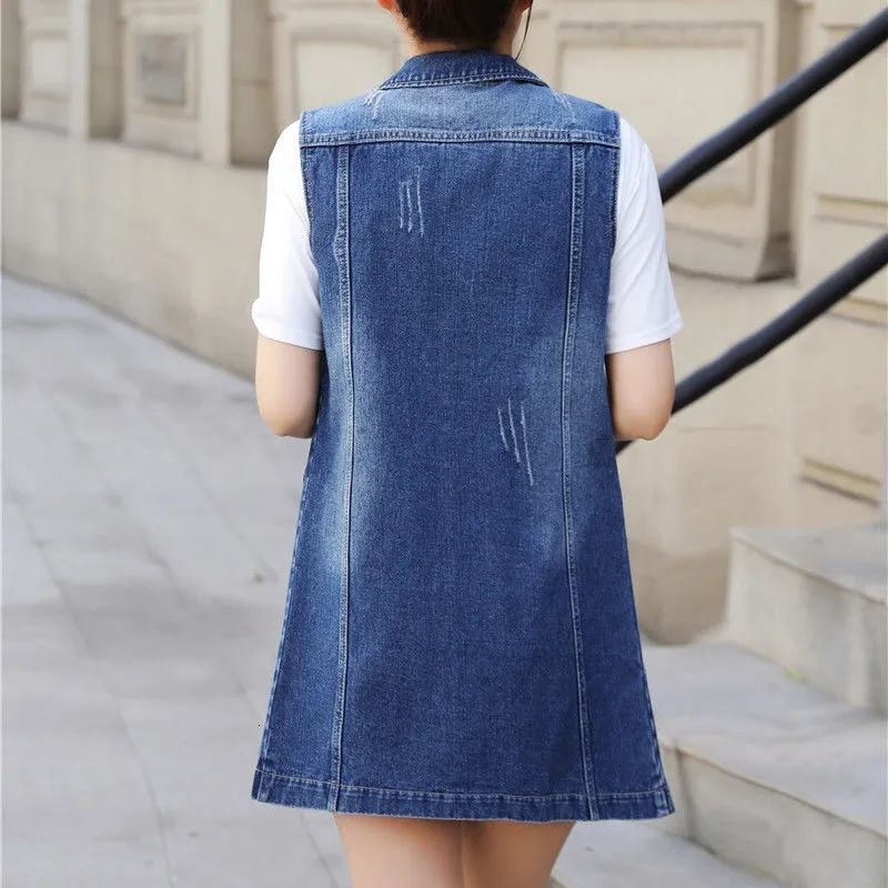 Women's Vests Women's Denim Tank Top SpringSummer Open Front Long Hole Jeans Tank Top Women's Fahion Sleeveless Casual Jacket Coat S-6X