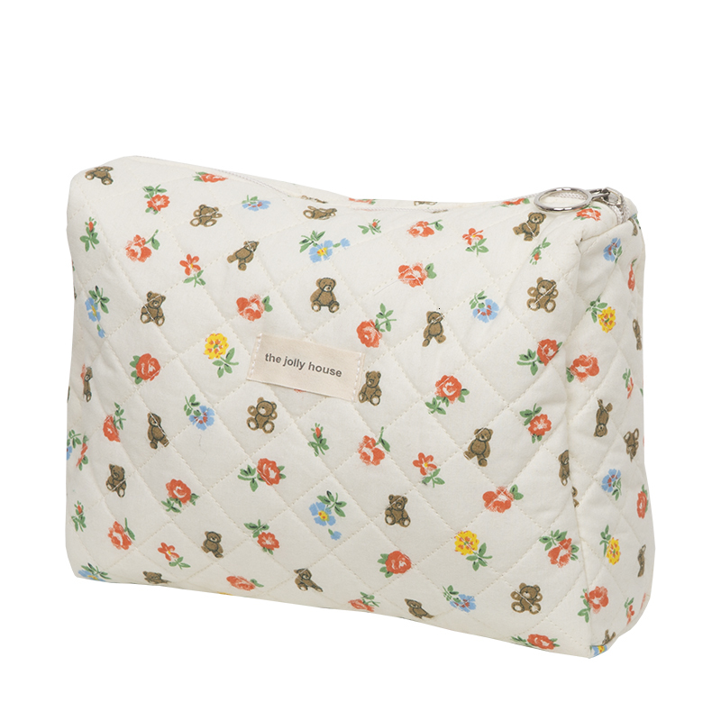 Cosmetic Bags Cases Liberty Quilting Makeup Bag Soft Cotton Women Zipper Organizer Cute Clutch Large Make Up Purse Portable Toiletry Case 230329