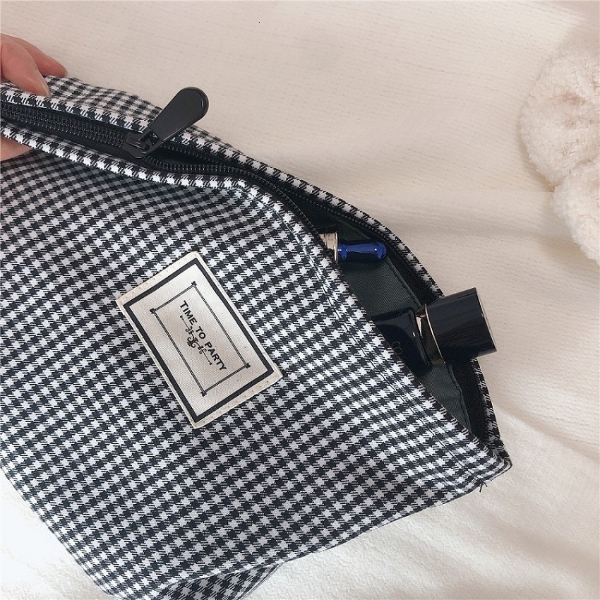 Cosmetic Bags Cases Cotton Makeup For Plaid Large Cosmetics Pouch Necesserie Make Up Organizer Beauty Storage Woman Men Travel Toiletry 230329