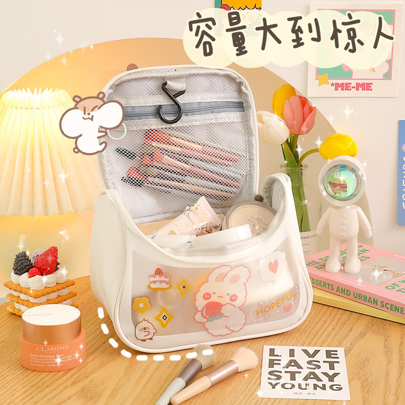 Cosmetic Bags Cases Large Capacity Bag for Women Waterproof Travel Wash Makeup Girls DIY Stickers Kawaii Beauty Organizer 230329