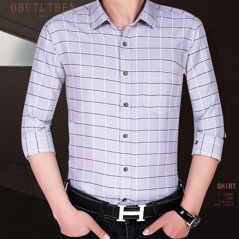 Men's Casual Shirts Thin Long Sleeve Printed Shirt Men's Korean Slim Fit Plaid Shirt Casual Business Dress Shirts Fashion Striped Streetwear