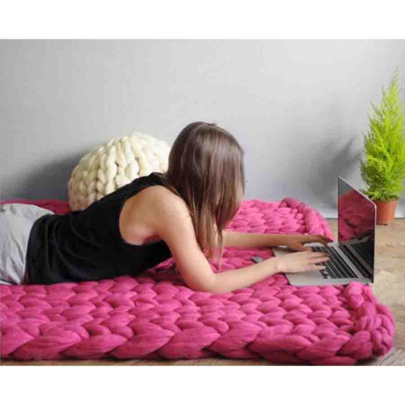 Blankets Fashion Chunky Merino Wool Blanket Thick Big Yarn Roving Knitted Blanket Winter warm Throw Blankets sofa bed blanket 230329