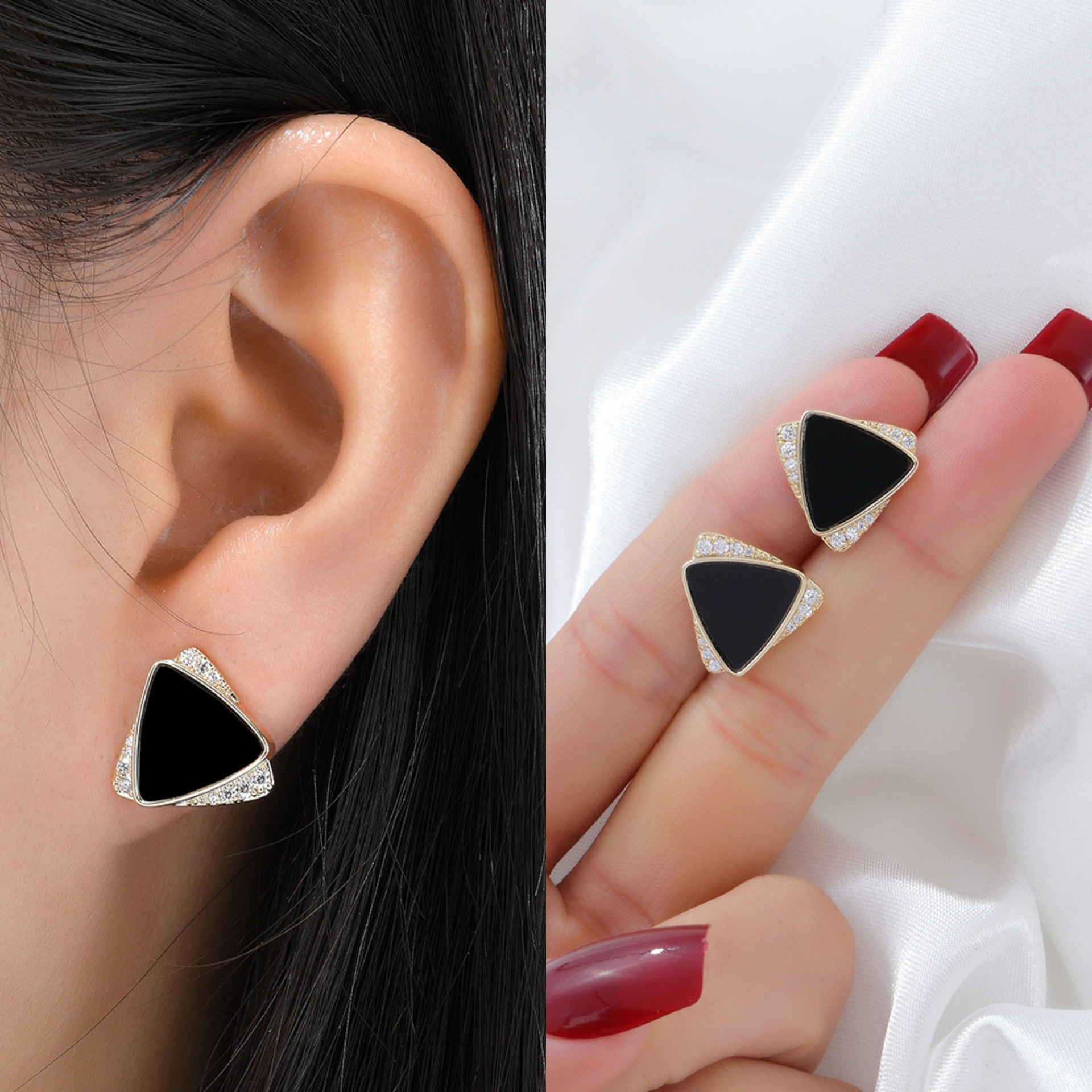 Korean Gold Color Black Drop Earrings For Women Double Square Brand Crystal Wedding Earring Accessories Orecchini Brincos Free shipping