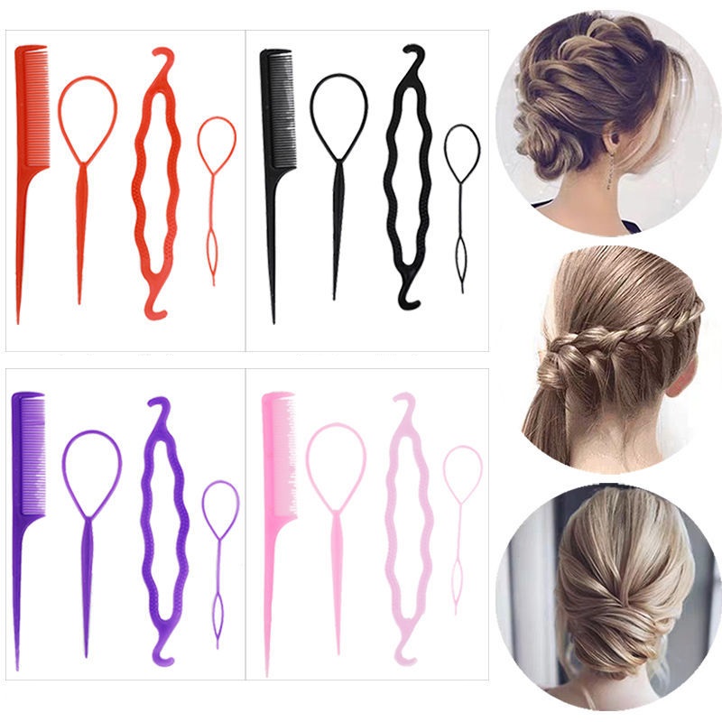 Magic Hair Braid Ponytail Creator Double Hooks Plastic Loop Styling Tools Tail Clip Hair Twist Styling Clip With Combs 4pcs/set Herramientas De Estilo