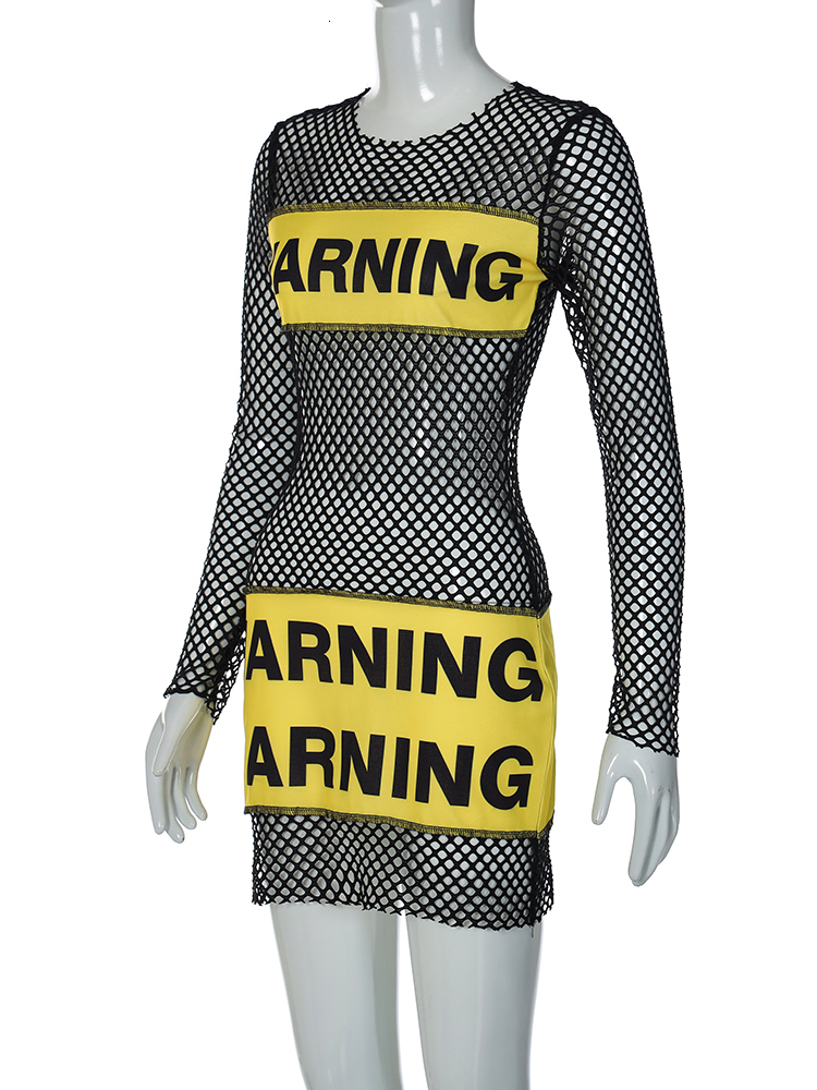 Casual Dresses Hugcitar Mesh ONeck Long Sleeve Letter Print See Through Sexy Bodycon Mini Dress Autumn Women's Evening Party Club Y2K Set 230329