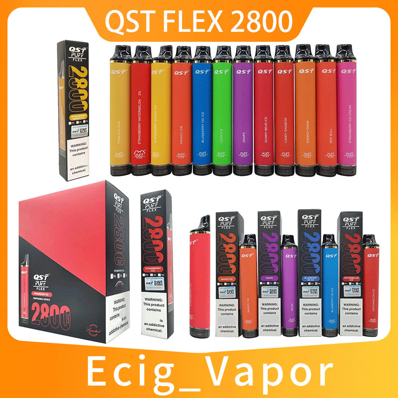 Original QST Puff Flex 2800 E cigarette Disposable 8ml Pre Filled Pods 5% Nic 28 colors 850mah Rechargeable vape pen Cartridge Vaporizers Portable Vapor Devcice
Original QST Puff Flex 2800 E cigarette Disposable 8ml Pre Filled Pods 5% Nic 28 colors 850mah Rechargeable vape pen Cartridge Vaporizers Portable Vapor Devcice